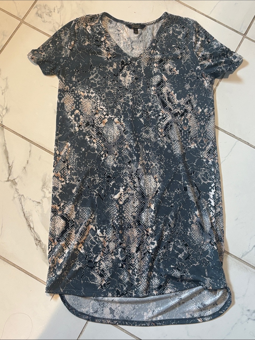Christian Siriano Gray & Beige Snake-Print Tee Dress